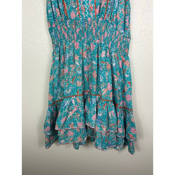 Poupette St. Barth Camila Ruffled Mini Dress Teal Sz Small - Picture 3 of 7